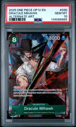 2025 ONE PIECE OP12-LEGACY OF THE MASTER ALTERNATE ART DRACULE MIHAWK PSA 10 - Image 1