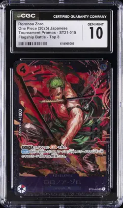 2025 ONE PIECE JAPANESE TOURNAMENT PROMOS #ST21-015 RORONOA ZORO CGC 10 GEM MINT - Image 1