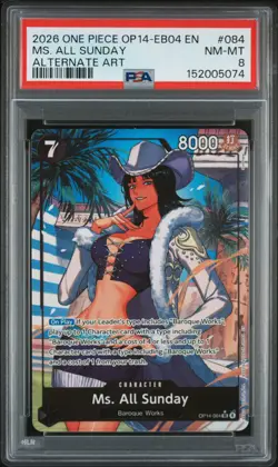 2026 ONE PIECE THE AZURE SEA'S SEVEN ALTERNATE ART #084 MS. ALL SUNDAY PSA 8 - Image 1