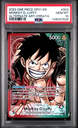 2022 ONE PIECE OP01-ROMANCE DAWN ALTERNATE ART-ERRATA MONKEY D. LUFFY PSA 10 - Image 1