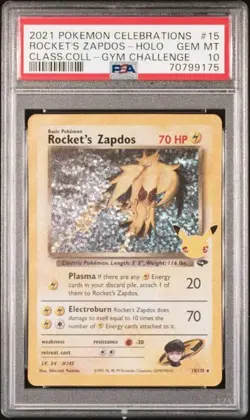 ROCKEY'S ZAPDOS HOLO 2021 POKEMON SWSH CELEBRATIONS #15 PSA 10 GEM MINT - Image 1