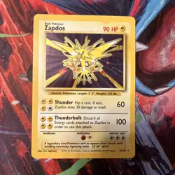 Pokemon TCG Zapdos Base Set Holo Unlimited Rare Card 16/102 Vintage LP - Image 1