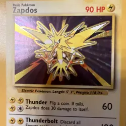 Pokemon TCG Zapdos Base Set Holo Unlimited Rare Card 16/102 Vintage LP - Image 3