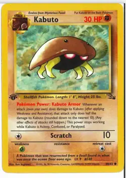 Pokemon TCG Kabuto Fossil 1st Edition Common Card 50/62 Regular (NM-/EX+) - Image 1