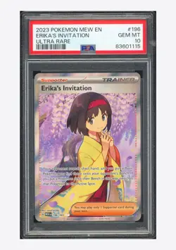 Pokemon PSA 10 Erika's Invitation Ultra Rare 2023 196/165 MEW English - Image 1