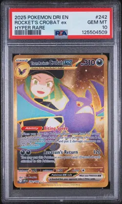 2025 POKEMON DESTINED RIVALS #242 HYPER RARE TEAM ROCKET'S CROBAT EX PSA 10 - Image 1