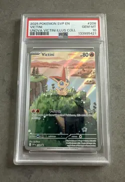 2025 POKEMON SVP EN-SV BLACK STAR PROMO #208 VICTINI UNOVA ILLUS COLL PSA 10 - Image 1
