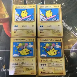 Pokemon Card Surfing Flying Pikachu 4 Cards set Old Back Japanese - Image 1