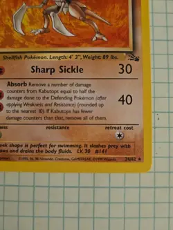 Pokemon TCG Card - Fossil Set Kabutops 24/62 - Non-holo - Vintage WOTC 1999 NM - Image 5
