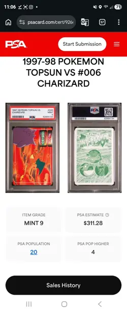 Psa 9 Pokemon Japanese Topsun VS 006 Charizard Gengar 1997 1998 Card - Image 2