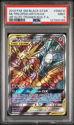 2019 POKEMON SM BLACK STAR PROMO FULL ART/MOLTRES & ZAPDOS & ARTICUNO GX PSA 9 - Image 1