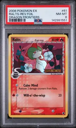 Ralts Reverse Foil Pokemon EX Dragon Frontiers #61 2006 PSA 8 - Image 1