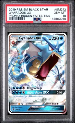2019 POKEMON SM BLACK STAR PROMO HIDDEN FATES TINS #SM212 GYARADOS GX PSA 10 - Image 1