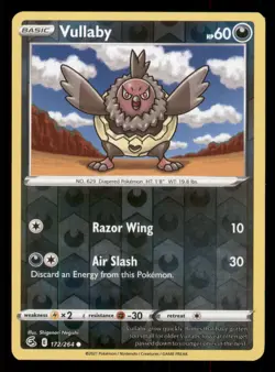 Vullaby SWSH08: Fusion Strike #172/264 Common Reverse Holo Pokemon LP - Image 1