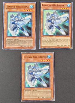 Yugioh - 3x Elemental Hero Bubbleman - DP1-EN009 - Light Play LP - 1st/Unl, 2005 - Image 1
