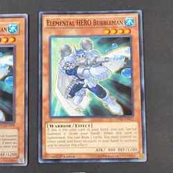 Yugioh - 3x Elemental Hero Bubbleman - DP1-EN009 - Light Play LP - 1st/Unl, 2005 - Image 4