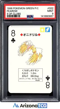 Pokemon 1996 Fearow 022 8 Of Clubs Green Playing Card Japanese PSA 9 - Image 1