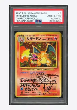 Pokemon PSA AUTH AUTO 10 Charizard Holo Mitsuhiro Arita 1996 #006 Base Set JPN - Image 1