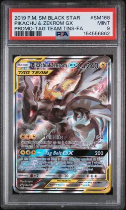 2019 POKEMON SM BLACK STAR PROMO #SM168 FULL ART/PIKACHU & ZEKROM GX PSA 9 - Image 3