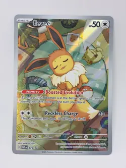 Pokemon Eevee 173 Scarlet & Violet Promo Holo Boosted Evolution Reckless Charge - Image 1