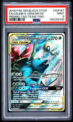 2019 POKEMON SM BLACK STAR PROMO #SM167 FULL ART/CELEBI & VENUSAUR GX PSA 9 - Image 1