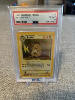 1999 Pokemon Fossil 14 Raichu Holo PSA 6 EX - MT - Image 1