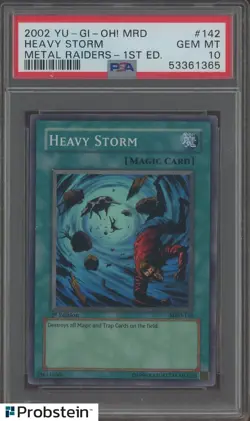 2002 Yu-Gi-Oh! MRD Metal Riders 1st Edition #142 Heavy Storm PSA 10 GEM MINT - Image 1