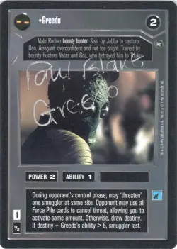 Star Wars CCG - Paul Blake (Greedo Bounty Hunter) - signed card - autograph - Image 1