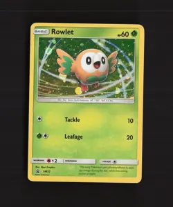 Rowlet SM22 Sun & Moon Black Star Promo Cosmos Holo Pokemon Card MP - Image 1