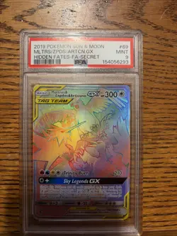 2019 Moltres Zapdos Articuno GX Pokemon Sun Moon Hidden Fates 69 Secret PSA 9 - Image 1