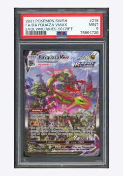 Pokemon PSA 9 Rayquaza VMAX Secret Rare 2021 218/203 Evolving Skies English - Image 1