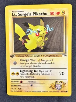 Pokemon 2000 Gym Heroes 1st Edition LT SURGE'S PIKACHU 81/132 - never played - Image 1