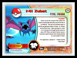 💥 ZUBAT 1999 Topps Pokemon TV Non Holo Animation 2nd Series Black Logo # 41 - Image 2