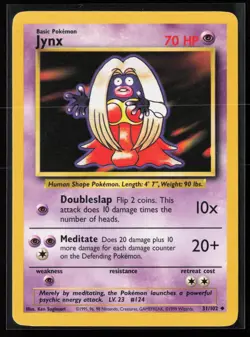 Jynx 31/102 Uncommon Base Set Unlimited WOTC Vintage Pokemon LP - Image 1
