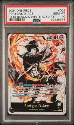 2024 ONE PIECE THE THREE BROTHERS #002 PORTGAS D. ACE BLACK & WHITE PSA 10 - Image 1