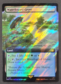MTG - 1x Waterlogged Grove - Doctor Who - NM - Surge Foil - Extended Art - Magic - Image 1