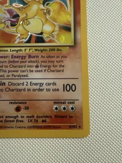 Pokemon TCG Charizard 4/102 Base Set Holo Rare WOTC English Edition LP - Image 5