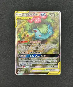 Pokemon TCG Venusaur and Snivy GX SM229 Full Art Tag Team Black Star Promo MP - Image 1