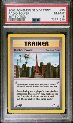 Pokemon TCG Neo Destiny Radio Tower 95/105 Rare 1st Edition Regular PSA 8 NM-MT - Image 1