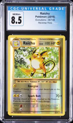 2016 POKEMON EVOLUTIONS REVERSE HOLO #36/108 RAICHU CGC 8.5 - Image 1