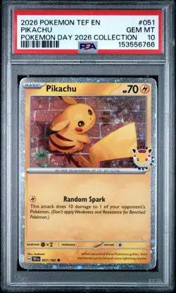 2026 POKEMON TEF EN-TEMPORAL FORCES #051 PIKACHU POKEMON DAY COLLECTION PSA 10 - Image 1