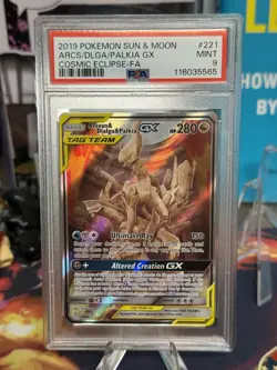 Pokemon Arceus & Dialga & Palkia GX Alternate Art 221/236 PSA 9 Cosmic Eclipse - Image 1