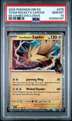 2025 POKEMON DESTINED RIVALS #070 TEAM ROCKET'S ZAPDOS EB GAMES EXCLUSIVE PSA 10 - Image 1