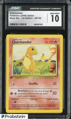 2000 Pokemon Base Set 1st Edition Italian #46/102 Charmander CGC 10 GEM MINT - Image 1