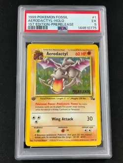 Pokemon 1999 Aerodactyl 1st Prerelease 1/62 Holo PSA 5 - Image 1