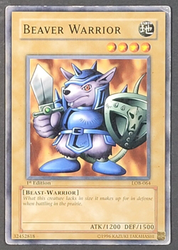 Yugioh TCG- Beaver Warrior - LOB-064 - HP - 1st Edition - Vintage - Common 2002 - Image 1