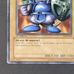 Yugioh TCG- Beaver Warrior - LOB-064 - HP - 1st Edition - Vintage - Common 2002 - Image 3