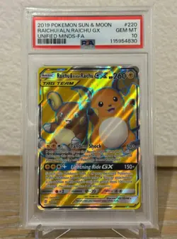 Pokemon Raichu & Alolan Raichu GX Full Art Ultra Rare Unified Minds 220/236 PSA… - Image 1