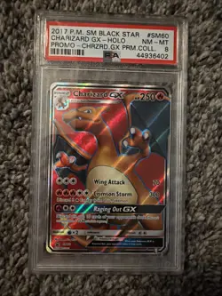 2017 POKEMON SM BLACK STAR PROMO #SM60 FULL ART/CHARIZARD GX PSA 8 - Image 1