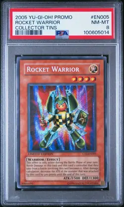 Yu-Gi-Oh! Rocket Warrior Secret Rare 2005 Tin Limited Ed PSA 8 W/ PRINT ERROR🔎 - Image 3